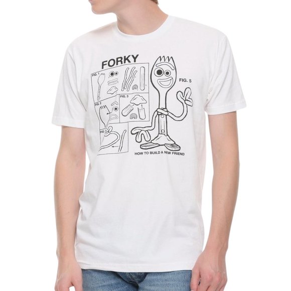 Disney Pixar Toy Story 4 Mens Forky Build A Friend Funny White Shirt New - Picture 1 of 5